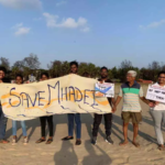 People giving message to save river