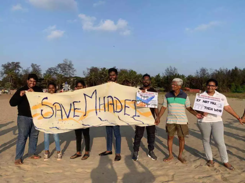 People giving message to save river
