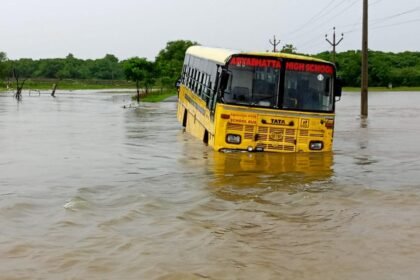 Bus Gets Trapped in Swirling River