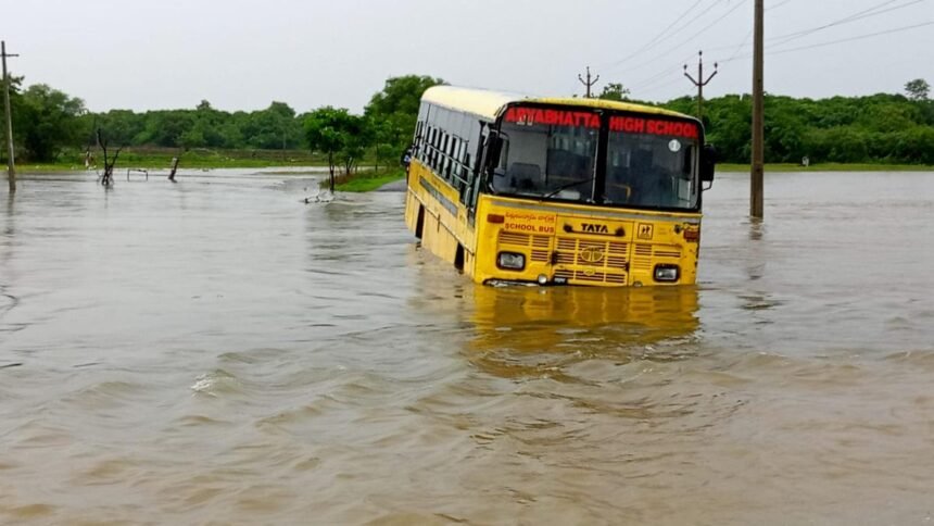 Bus Gets Trapped in Swirling River