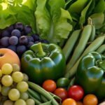 Assorted fresh fruits and vegetables arranged together