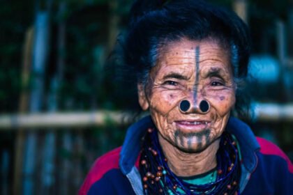 Apatani tribal women in traditional attire at Ziro Valley, Arunachal Pradesh