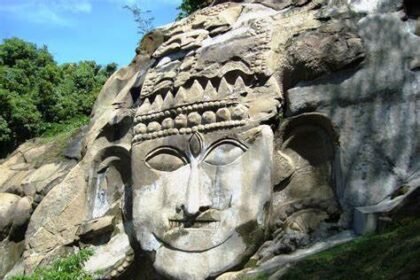 Giant rock carving of Lord Shiva at Unakoti in Tripura
