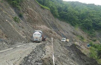 CSU students hold placards during a protest over the damaged Kohima-Jessami highway in Nagaland