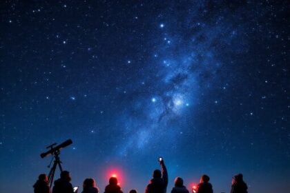 People stargazing under a clear night sky in Guwahati, Assam