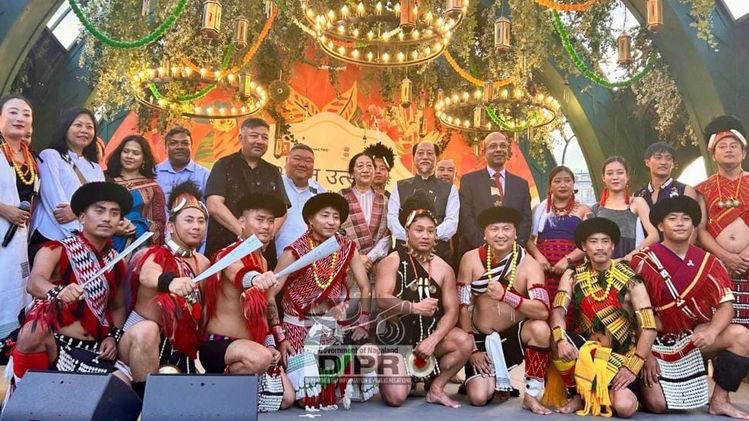 Nagaland performers in traditional attire present warrior dance at Bharat Utsav 2025 in Moscow, celebrating rich Naga culture on a global stage.