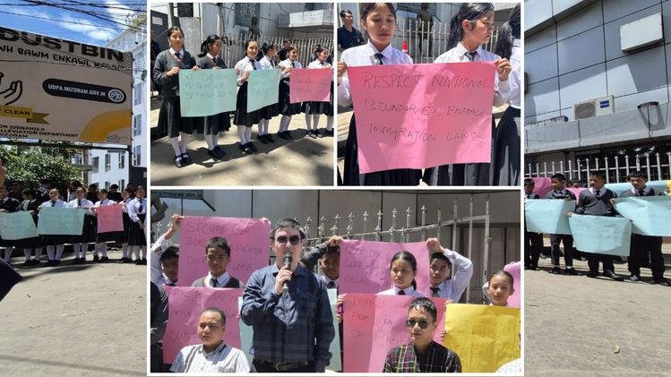 MZP members stage sit-in protest in Aizawl against illegal immigration