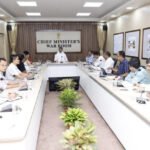 Tripura Chief Minister Manik Saha addressing DMs in a statewide review meeting