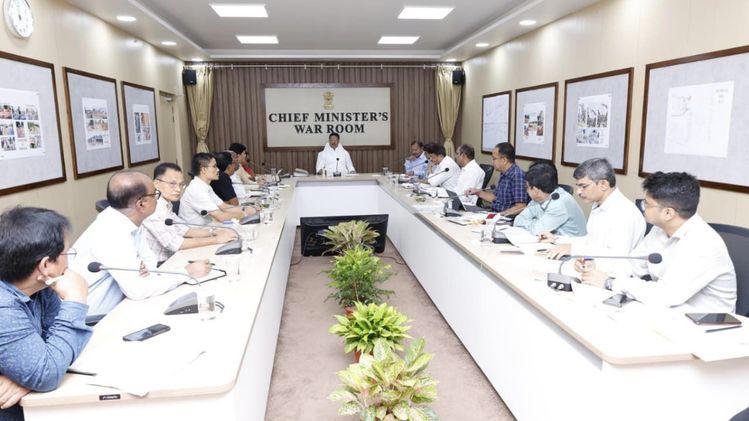 Tripura Chief Minister Manik Saha addressing DMs in a statewide review meeting