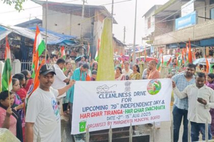 Municipal workers sweeping streets during Margherita cleanliness drive