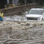 Waterlogged streets in Guwahati after heavy rainfall warning