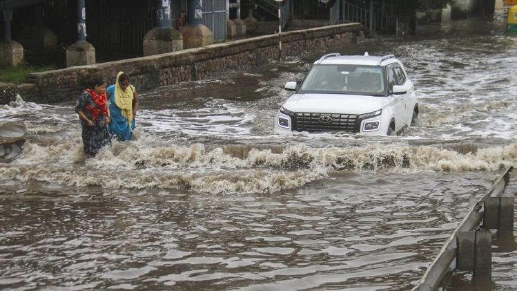Waterlogged streets in Guwahati after heavy rainfall warning