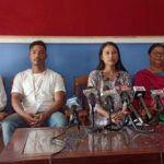 Meetei community members protesting in Delhi against one-sided Manipur conflict book