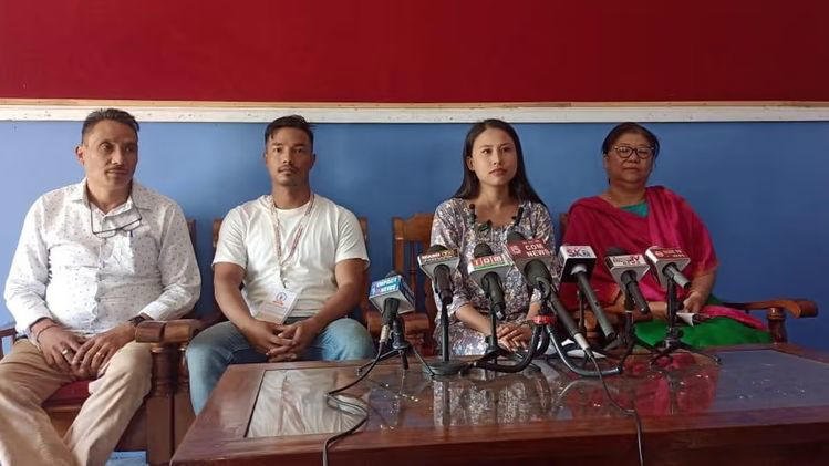 Meetei community members protesting in Delhi against one-sided Manipur conflict book