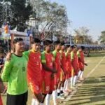 Players celebrating Tripura Football Championship Winners after finals at Belonia ground