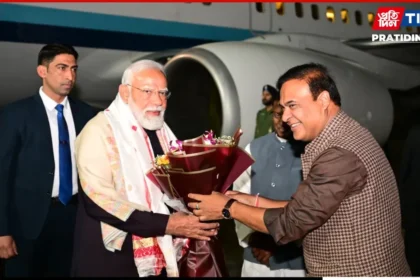 Prime Minister Narendra Modi arriving in Guwahati for a two-day visit to Assam