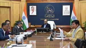 Manipur CM Yumnam Khemchand Singh chairing high-level cabinet meeting with ministers and officials