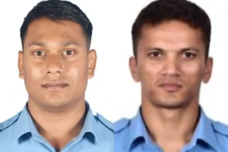 Wreckage of an Sukhoi-30MKI fighter jet after it crashed in Assam during a mission, resulting in the death of two Indian Air Force pilots.