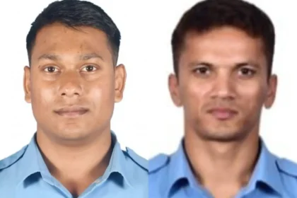 Wreckage of an Sukhoi-30MKI fighter jet after it crashed in Assam during a mission, resulting in the death of two Indian Air Force pilots.