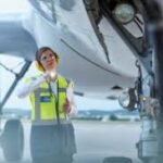 Engineers inspecting regional aircraft during safety maintenance checks