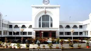 Employees protesting against salary delay at Tripura University campus
