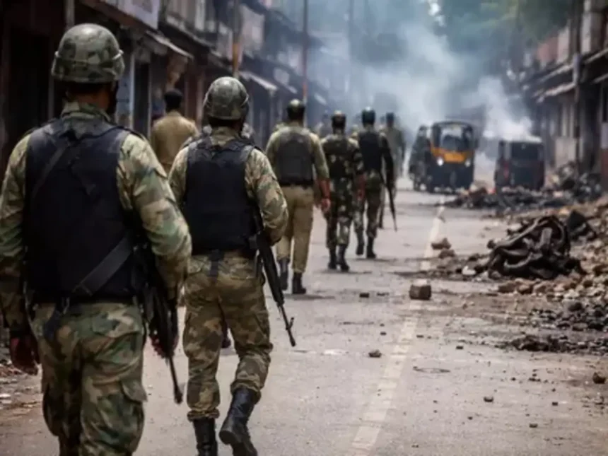 Police deployment during Tripura post poll violence action in Khowai and Sepahijala