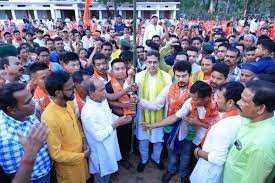 Tripura Chief Minister leading BJP roadshow during TTAADC election campaign