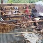 Damaged houses and school in Rambrai West Khasi Hills after heavy storm and rainfall