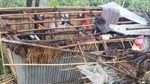 Damaged houses and school in Rambrai West Khasi Hills after heavy storm and rainfall