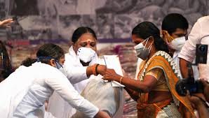 Security personnel displaying recovered weapons near Indo Myanmar border in Moreh