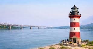 Lighthouse structure along Brahmaputra River guiding boats and improving inland navigation safety