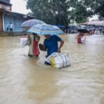 Flooded streets in Tripura after heavy rainfall causing waterlogging