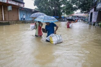 Flooded streets in Tripura after heavy rainfall causing waterlogging