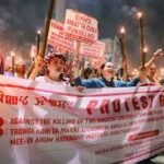 Empty streets and protest gatherings in Manipur during shutdown caused by protests over civilian killings