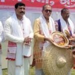 Artists performing Rongali Bihu dance while paying tribute to Zubeen Garg during festival celebrations in Assam