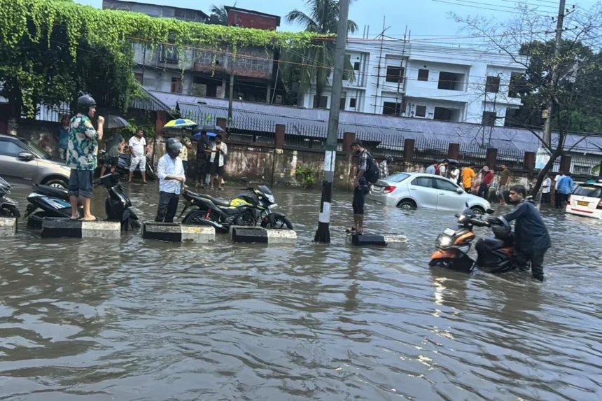 Waterlogged streets and traffic congestion in Guwahati after continuous heavy rainfall