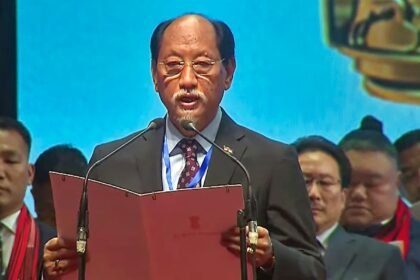 Nagaland Chief Minister Neiphiu Rio speaking during political event linked to West Bengal government formation