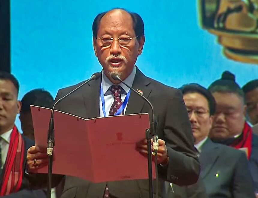 Nagaland Chief Minister Neiphiu Rio speaking during political event linked to West Bengal government formation