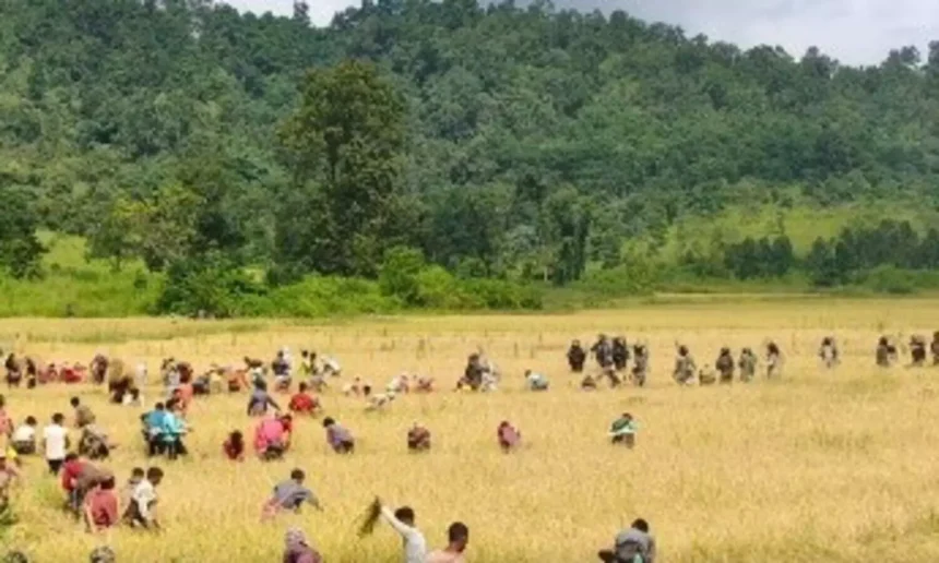 Security personnel monitoring tense conditions in Lapangap amid Assam-Meghalaya border friction