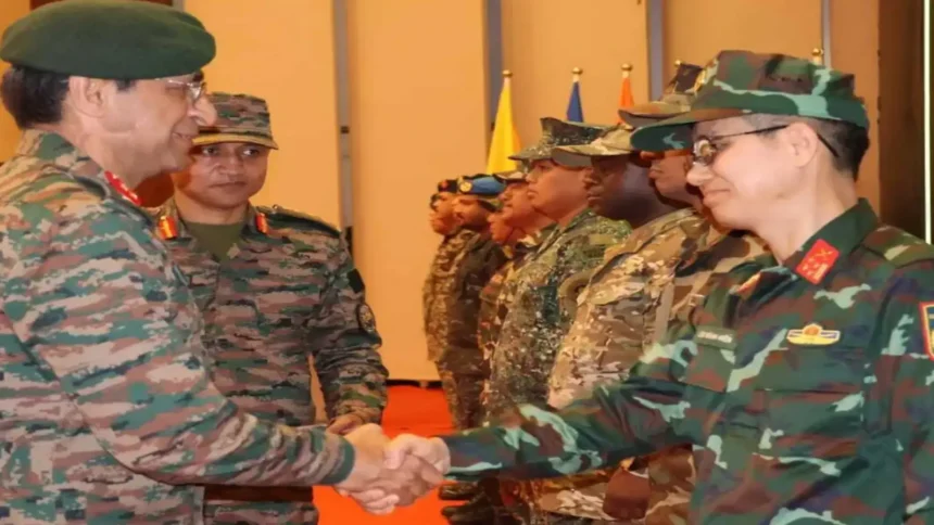 Military personnel participating in PRAGATI 2026 joint exercise at Umroi Meghalaya showcasing defence equipment