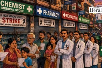 Chemists and druggists discussing preparations for nationwide pharmacy strike in Tripura ahead of 20 May protest