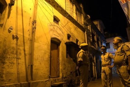Police and child welfare officials interact with rescued minor girls after shelter home escape in Tripura