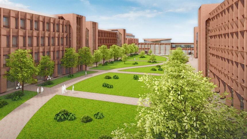 Proposed AIIMS-like hospital building concept for improved healthcare infrastructure in West Bengal