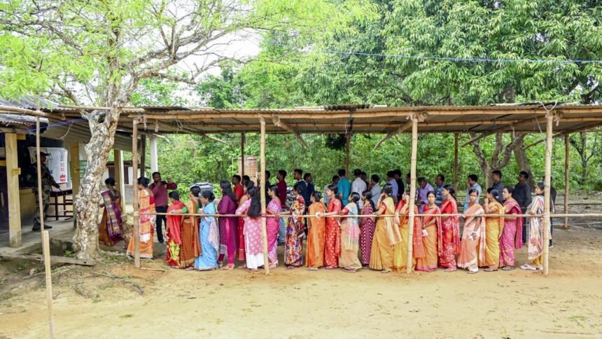 BJP supporters celebrate after Jahar Chakraborti wins Dharmanagar assembly by-election by massive margin