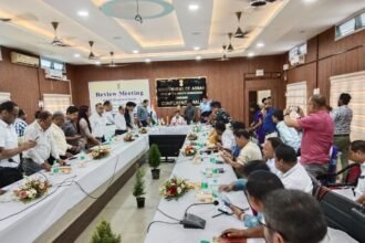 Assam Congress leaders attending an organizational review meeting at Rajiv Bhavan amid internal discussions