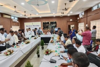 Assam Congress leaders attending an organizational review meeting at Rajiv Bhavan amid internal discussions