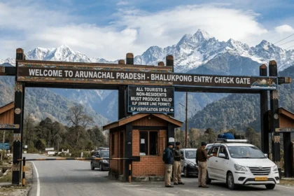 Security personnel conducting document verification during an Inner Line Permit enforcement drive in Arunachal Pradesh
