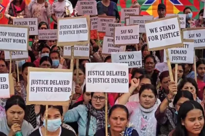 Women participating in peaceful sit-in demonstration in Kangpokpi demanding accountability and justice.