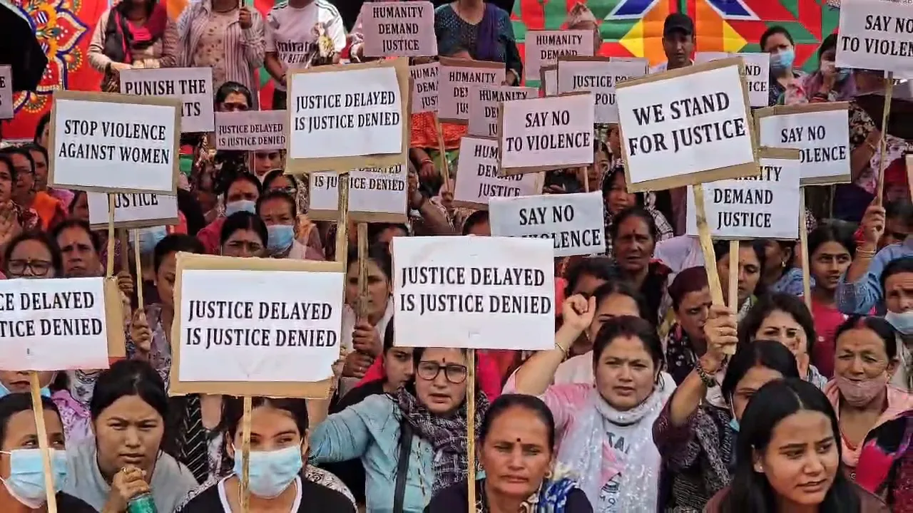 Women participating in peaceful sit-in demonstration in Kangpokpi demanding accountability and justice.