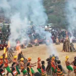 Traditional tribal artisans displaying handcrafted products and cultural performances during the Hornbill Festival in Nagaland